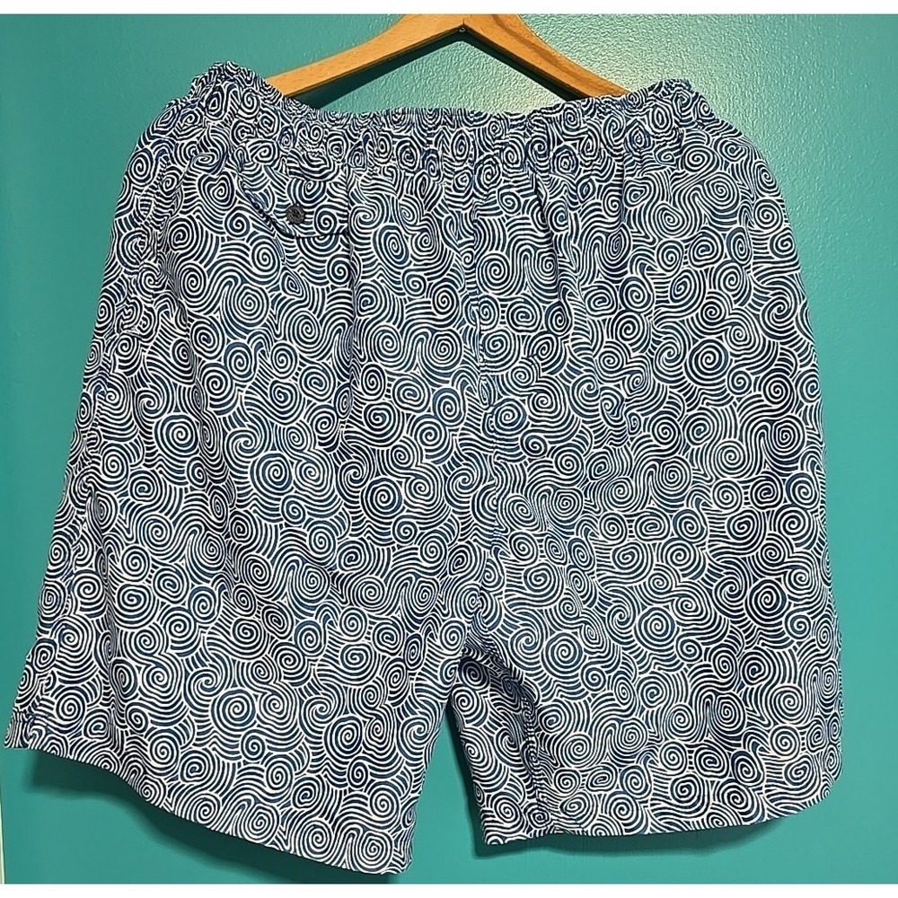 Nat Nast Swim Trunks w/Pockets Men's Large size Blue White Circle Print Lined